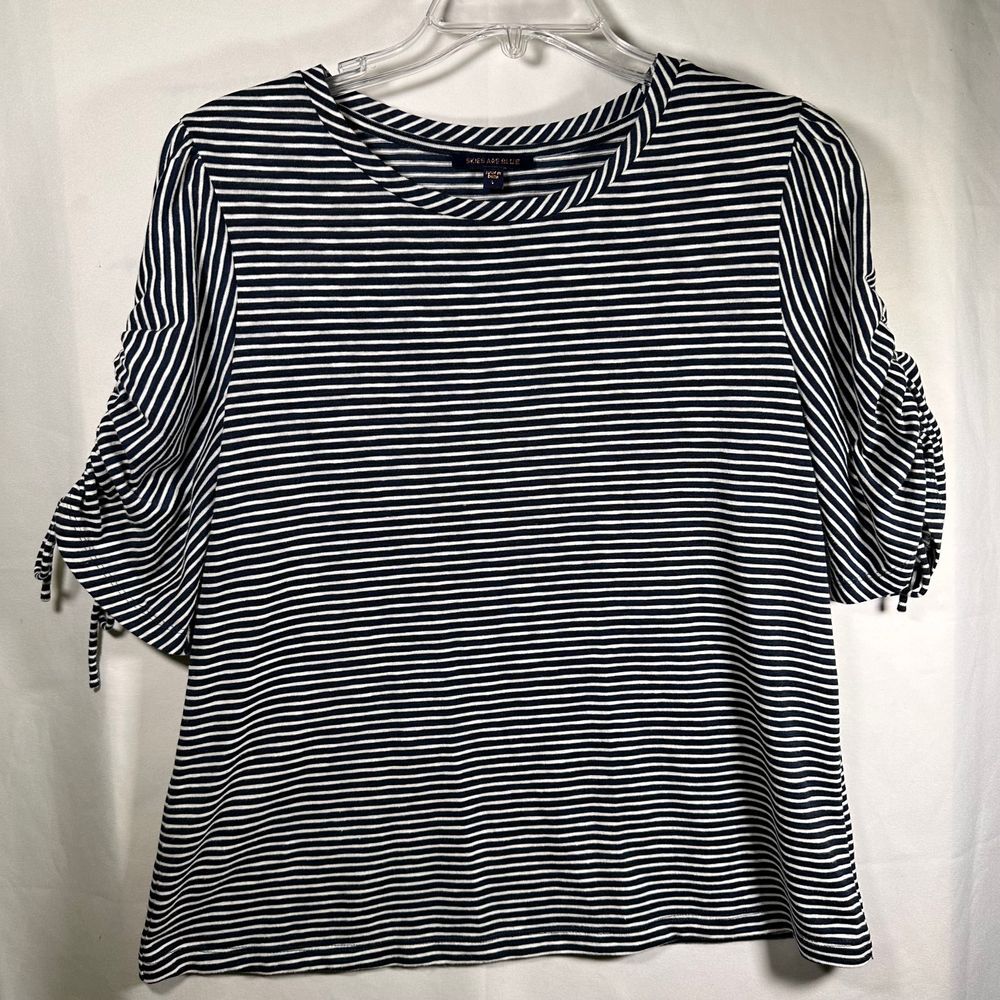 Skies Are Blue Blue and White Striped Short Sleeve Top